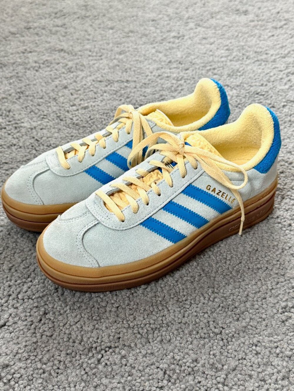 adidas Gazelle Bold Almost Blue Yellow Platforms W 7.5 LIKE NEW WORN ONCE Cond.